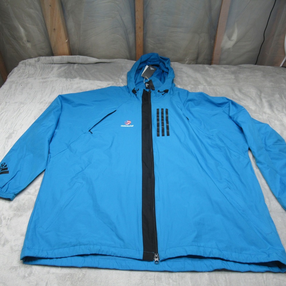 Adidas Jacket Mens XXL Blue Light Pack Wind Rain Pocket Full‎ Zip Hooded $85 NEW